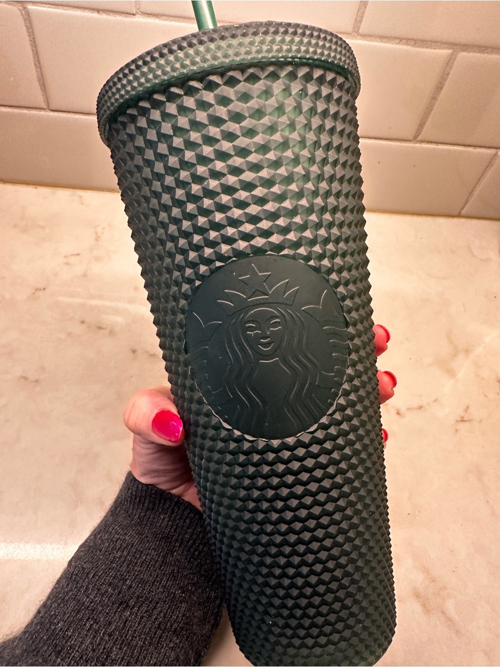 Starbucks Dark Green Studded Reusable Tumbler with Straw